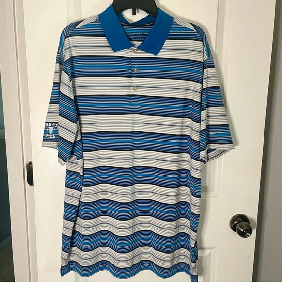 Nike Men's Striped Polo Shirt - Blue, white, black. Nike Golf. Men’s size L - Picture 4 of 7